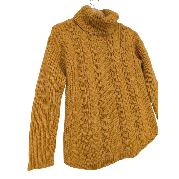 Talbots Turtle Neck Sweater Womens S Petite Mustard Yellow‎ Bobble Cable Knit - Picture 3 of 8